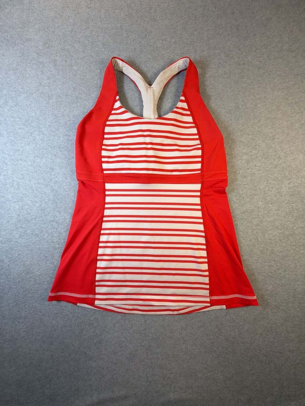 Lululemon Run Fast Track Tank Top Red White Stripe Built-In Bra - Picture 2 of 7